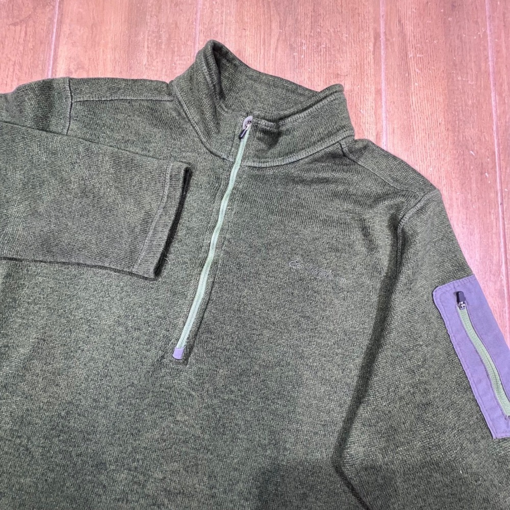 Eddie Bauer Mens XXL Green Quarter Zip Fleece Pullover Sweater Sleeve Pocket